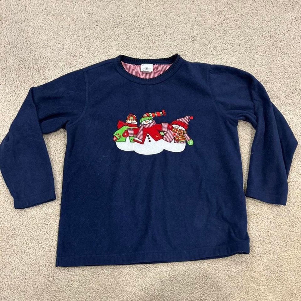Jenny‎ Buchanan Womens Blue Crew Neck Long Sleeve Snowman Fleece Sweatshirt